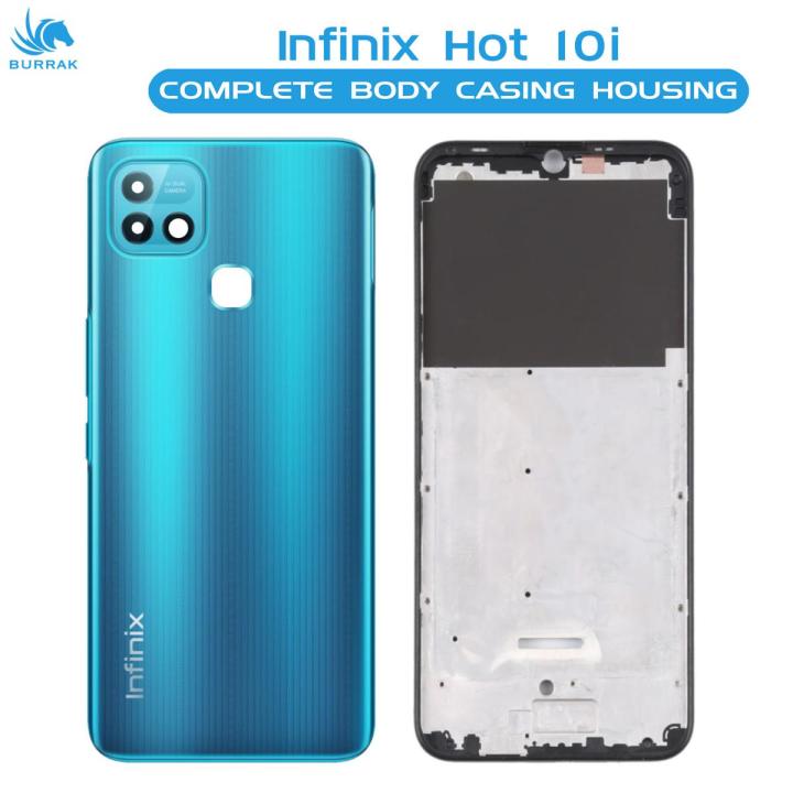 Infinix Hot 10i Housing Middle Frame With Side Button and Camera Lens Complete Body Casing Replacement For Hot 10i - Blue
