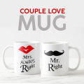 Couple Mug Mr. Right and Mrs. Always right Bff Love (Pack of 2). 