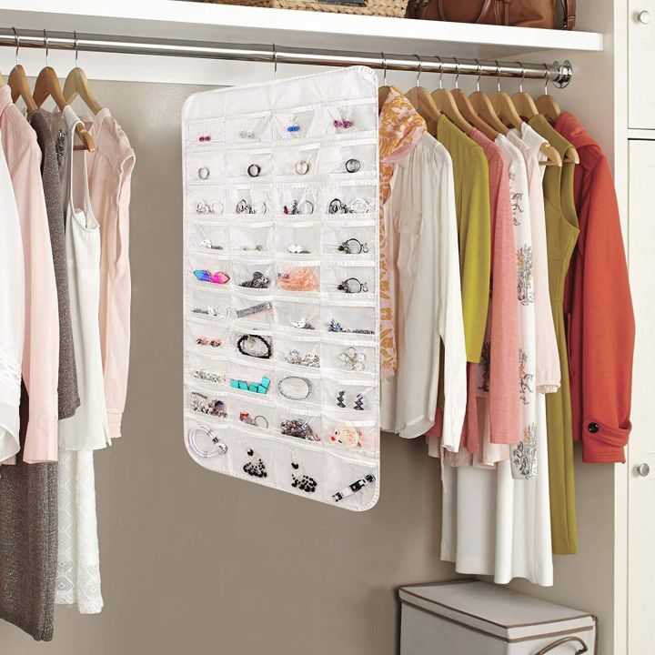 Jewelry Organizer 80 Pocket Jewelry Organizer Closet Organizer Hanging Storage Double Sided Jewelry Organizer hanging Jewelry Organizer Pockets Hanger Hanging Jewelry Organizer, Double Sided Storage with Hanger Pockets for Holding Necklace Bracelets Rings