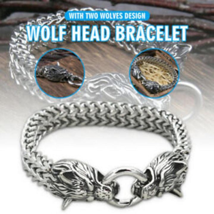 Wolf Bracelet Fenrir Head Viking Stainless Men's