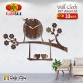Gift City Presents Brown Bird on Tree with Coffee Cup Wooden Wall Clock for Home and Offices, 3D Design Self Adhesive. 