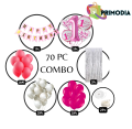 1st Birthday Decoration Kit for Girls - 70pc Combo- 60pc Balloons(white, red, pink), 1 banner, 1st birthday foil balloon Set of 5, 2 Silver Curtains, 1pc dot tape & 1pc arch ( First Birthday Theme Decorations for Girls). 