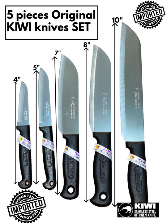 Original KIWI 5 Pieces Knives set - Kiwi Knife Cook Utility Knives -Kiwi Chef's Knife with Slip-resistant Handle - For Professional CHEFF use and Daily Kitchen Use - Kiwi KNIVES FOR MEAT AND VEGETABLE CUTTING - MADE IN THAILAND