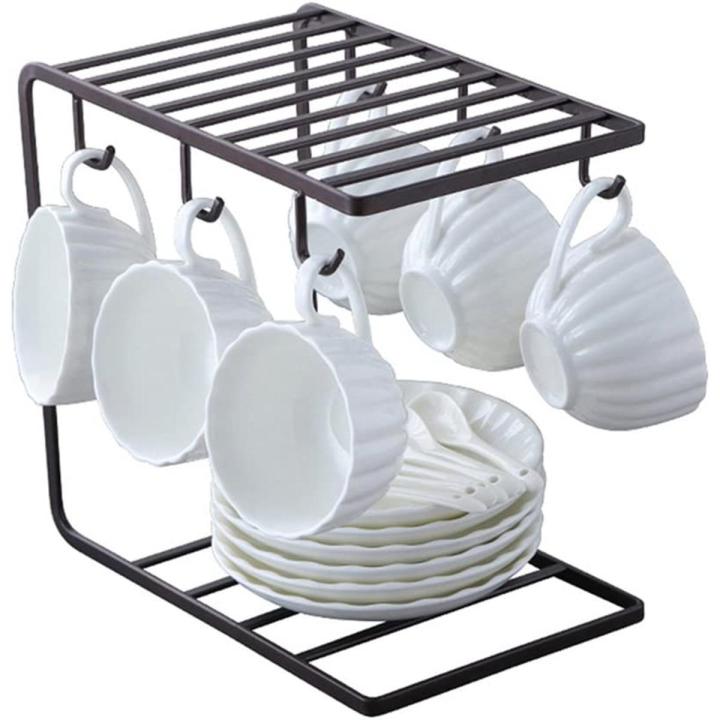 6%20Hook%20Metal%20Mug%20Rack%20Cup%20Holder%20with%202-Tier%20Storage%20Shelf%20for%20Kitchen%20Counter,%20Coffee%20and%20Tea%20Cups%20Organizer,%20Space-Saving%20Drinkware%20Display%20Stand%20-%20Image%202