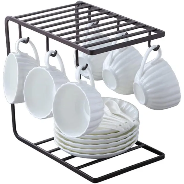 6%20Hook%20Metal%20Mug%20Rack%20Cup%20Holder%20with%202-Tier%20Storage%20Shelf%20for%20Kitchen%20Counter,%20Coffee%20and%20Tea%20Cups%20Organizer,%20Space-Saving%20Drinkware%20Display%20Stand%20-%20Image%202