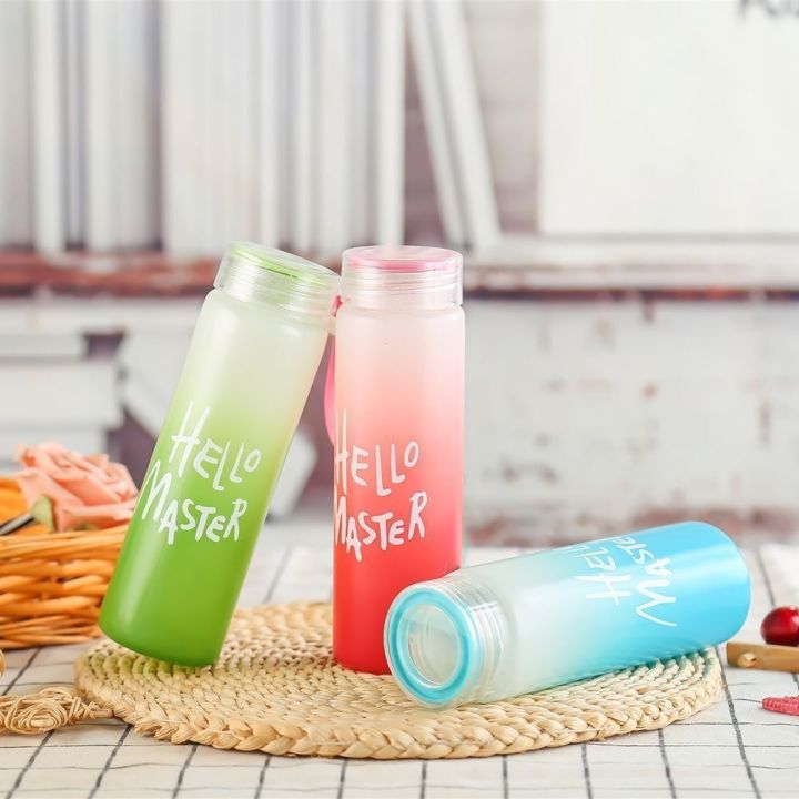 Frosted Glass Drinking Water Bottle for Boys & Girls 480ml Portable Travel Friendly - Imported Original Beautiful Bottle with Leak proof Airtight Cap Holder Strap Design