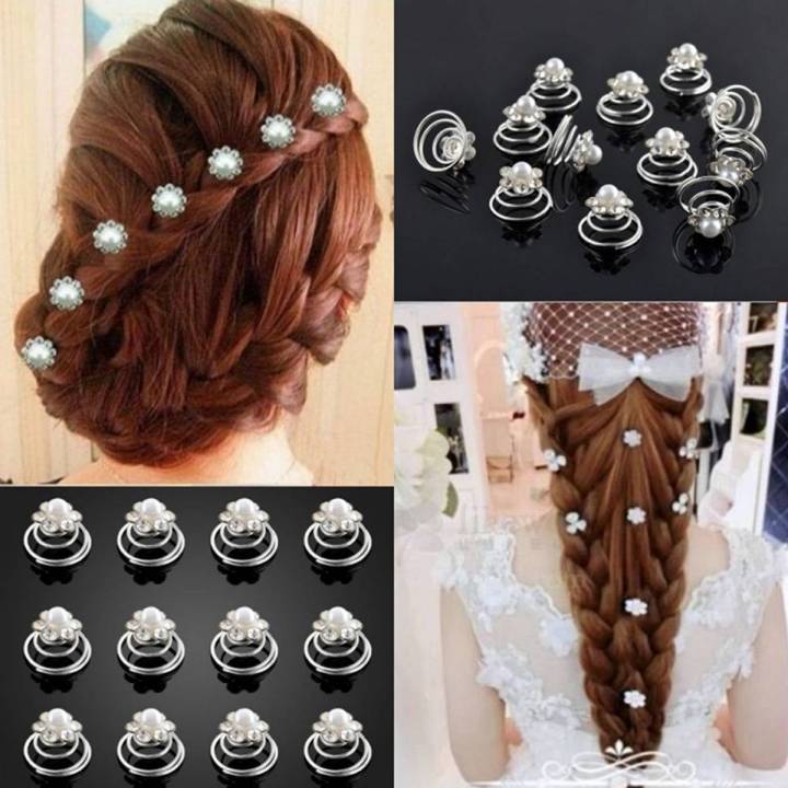 12pcs Wedding Bridal Hair Clips Crystal Pearl Flower Spiral Twist - Main Image