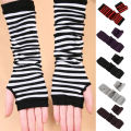 Fingerless Gloves Striped Windproof Thick Arm Wrist Gloves. 