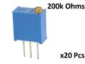 Pack Of 20 Pcs 200k Ohms Multiturn 3296W Trimpot Potentiometer Variable Resistors. 