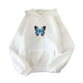 White Butterfly Fleece Full Sleeves Pull Over Hoodie For Women. 