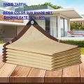 Beige color Sun shade net ,high quality, with hooks on every 3 feet distance on sides and double stitched edge to edge borders with cotton nawar.. 