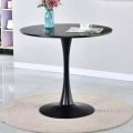 16 inch Black Round Dining Table Tulip Design, Wooden Pedestal Base, Mid Century Modern Small Circle Table for Kitchen Living Room Leisure Conference. 