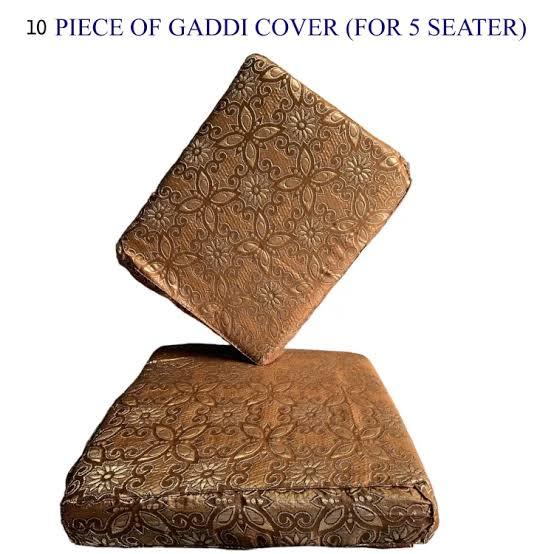 Sofa Seti Cover Set 10PC Jacquard Pure Gold Silk Chair Cover Wooden Foam Sofa Gaddi Set