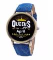 Denim Vintage Queens Are Born In April Casual Watch For Women - Blue. 