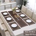 7Pcs Table Mat & Table Runner Set Heat Resistant Placemats, Stain Resistant Washable PVC Table Mats for Dining Table Woven Placemat - QS Bedding. 