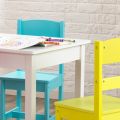 Vibrant Highlighter Table and 4 Chair Set - Durable Wooden Kids Furniture with Multicolor Chairs - Ideal for Play and Learning. 