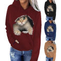 Women Hoodie Animal Pattern Warm Pure Color Sweatshirt. 