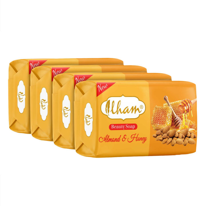 ILHAM - ALMOND & HONEY BEAUTY SOAP PREMIUM QUALITY FRAGRANT 150 GMS BEAUTY SOAP BAR SOAP  - MOISTURIZING SOAP - BUNDLE PACK OF 4 BRANDED BATH AND BODY SOAP - SKIN CARE SOAP - SKIN  SOAP - ALMOND SOAP
