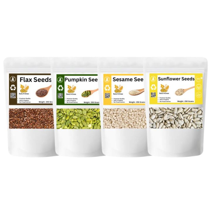 Seed Cycle For PCOS Kit 250 grams each | Imported | Premium Quality | Flax | Pumpkin | Sesame | Sunflower By Nuts N Snax
