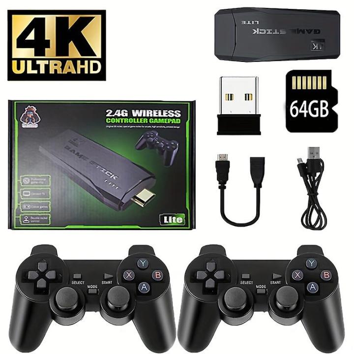 M8 Wireless Controller Gamepad With 64gb Tf Card Plug and Play Video Game Stick Built in 10000+ Games, 4K High Definition HDMI Output with Two Game Controllers Rk3228 Ram 256mb, Rom 128mb