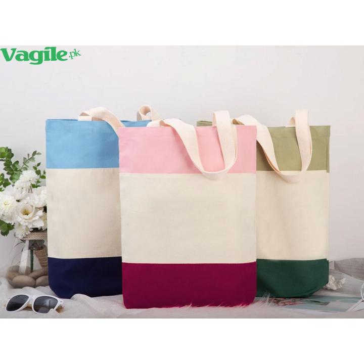 Vagile Heavy Canvas Tri-Color Fancy Canvas Tote Bags for Girls