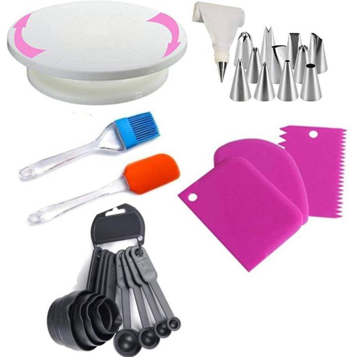 Cake Combo of Cake Tools Accessories Pack Cake Making Supplies Decoration Sculpting Tools Kitchen Tool Set Cake Table Scrapper Measuring Cup Spatula Brush Cake Nozzle Kitchen Tool Set Daraz.pk