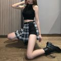 Red Pleated Skirts Streatwear plaid Side Button skirt womens Casual Mini Skirt All Match Women Short Skirt Tartan. 