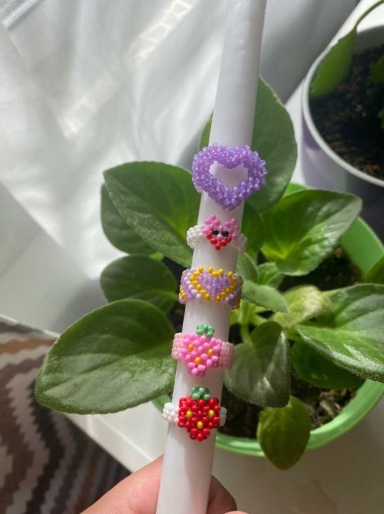 Beaded rings in different cute design butterfly,strawberry, heart, circle of flowers and in rabbit design