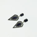 Vintage Women Hollow Triangle Faux Sapphire Earrings Party Wedding Jewelry Gift. 