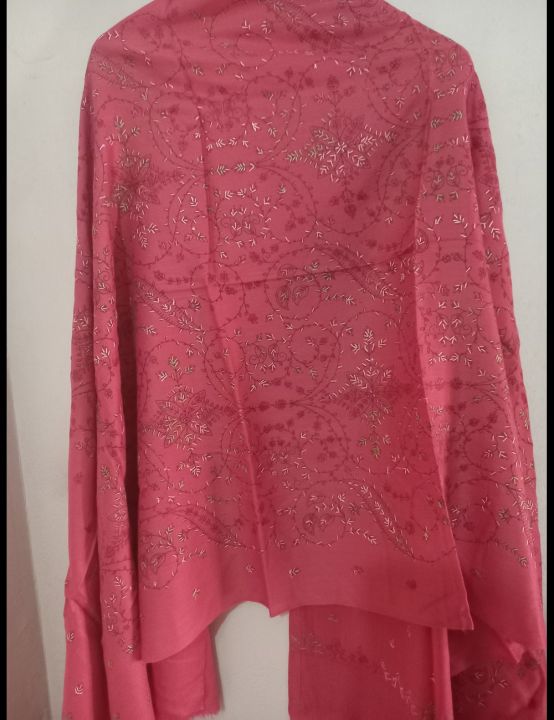 Pink embroidered Pashmina Stole