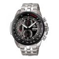 Casio Edifice Mens Steel Silver/Black Chronograph Black Dial Multi-Function Silver Steel Band Watch-EF-558D-1AVUDF. 