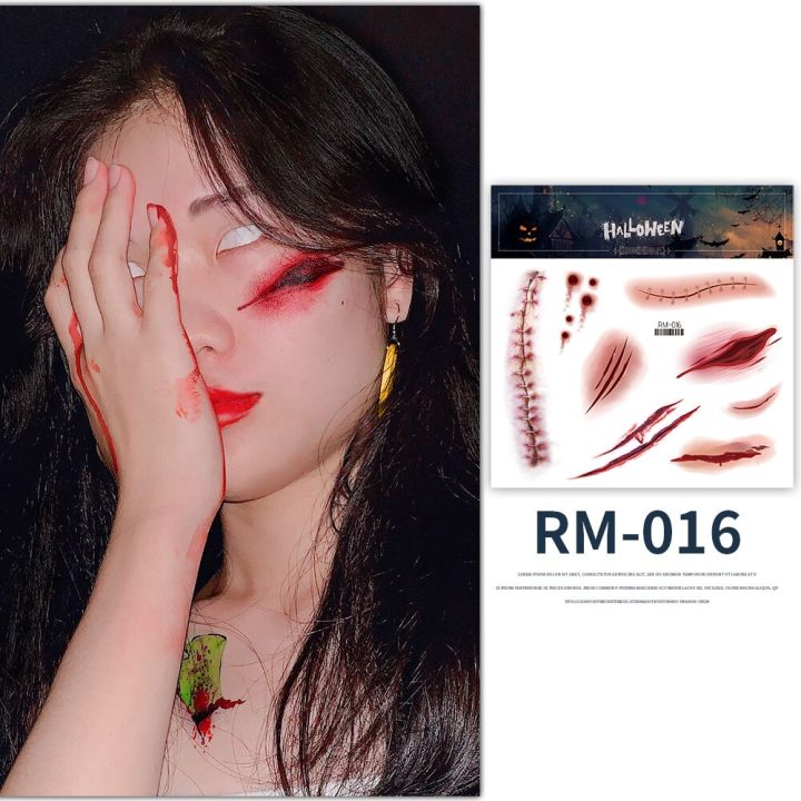 Halloween Scar Temporary Tattoos,Realistic Face Scar Blood Wounds Zombie Vampire Bite Spider Stitches Bloody Tattoo Sticker