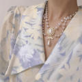 Multi-Layer White Pearl Heart Necklace Vintage Pearl Choker Necklace for Women Elegant Bowknot Pendant Wedding Necklace Jewelry. 