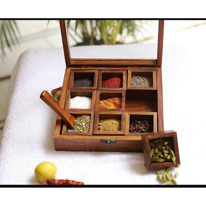 Creative Spice Box, Wooden Spice Box, Masala Box, Kitchen Masala Box, Kitchen Spice Box.