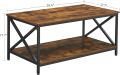 Coffee Table, Cocktail Table with Storage Shelf and X-Shape Steel Frame, Industrial Farmhouse Style, 39.4 x 21.7 x 17.7 Inches, Rustic Brown and Black. 