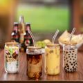 Reusable Boba Bubble & Smoothie Cups - Mason Jar - Glass Cup With Glass Straw and Bamboo Lid - Reusable Glass Travel Tumbler for Iced Coffee Large Pearl Juices Cocktail, Cold Drinking Glass Hot Coffee Mug - Juice Milk Cup - Drinkware, Cups, Mugs & Saucers. 