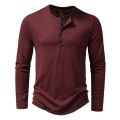 Men's Cotton Button Henley neck Shirt Long Sleeve Casual Button Solid color Fashion T-Shirts Dinner Ronvsa. 