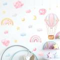 Cartoon Rainbow Cloud Hot Air Balloon wall sticker girl child room Bedroom. 