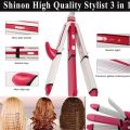 SHINON 3 in 1 Hair Straightener Crimper And crimple and roller Curler SH 8088 Pink And White. 