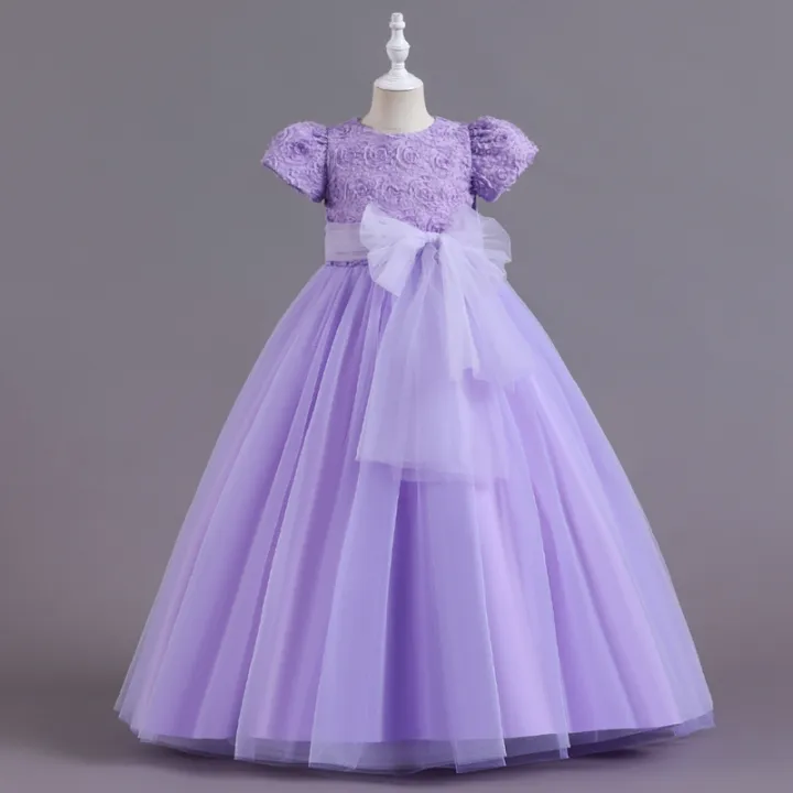 Kids%20Girl%E2%80%99s%20Tulle%20Dress,%20Short%20Sleeve%20Crew%20Neck%20Flower%20Bowknot%20Patchwork%20Dress%20for%20Party%20Stage%20Show%20-%20Image%203