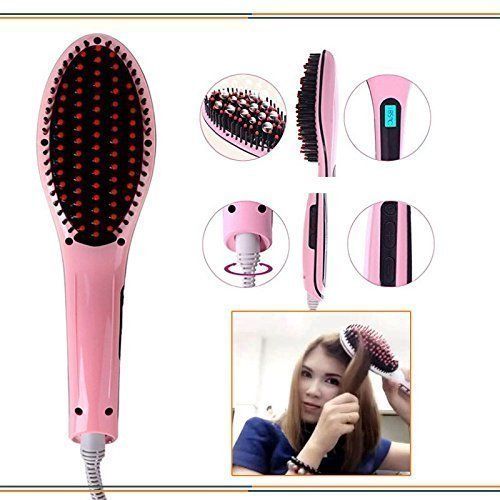 HQT 906 29W Fast Hair Straightener Hair Straightening Brush Professional Silky Straight Electric Hair Comb Pink Daraz.pk