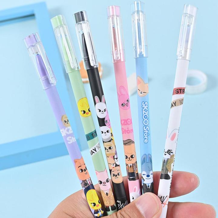6Pcs/set Kawaii Cartoon Erasable Gel Pen 0.5mm Blue Ink Pen Cute School Office Supplies Writing Stationery Gift