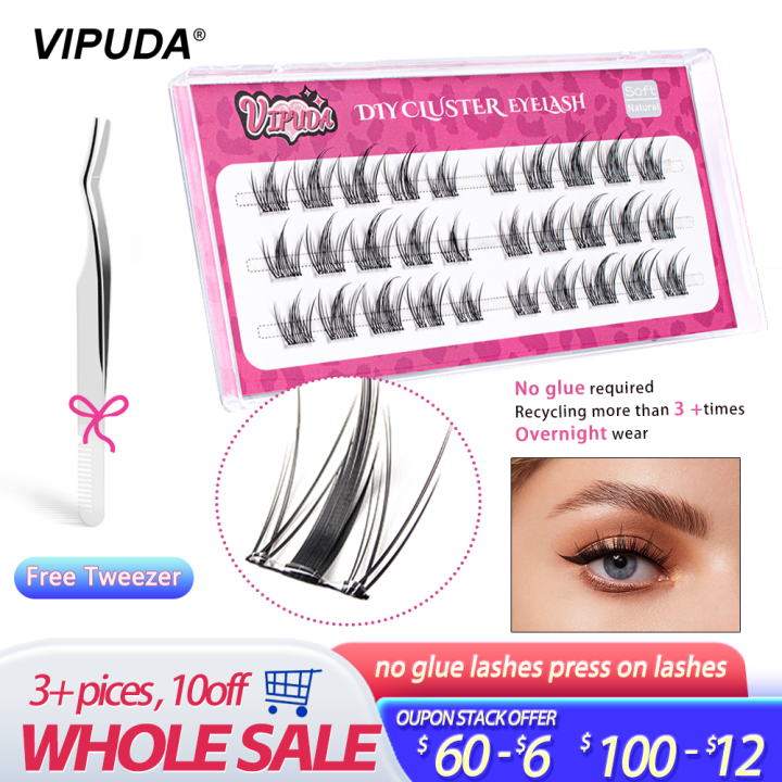 VIPUDA Pre Glued Lashes Cluster Self Adhesive Eyelashes 18/30PCS,Natural Lash With Tweezers,Press on Eyelashes No Glue Needed