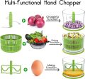 Techmanistan Multifunctional Hand Press Food Chopper with Salad Spinner Basket & Egg Mixer Tool, Hand Press Meat Mincer Vegetables Grinder Push Type Vegetable Chopper Press Down Chopper Handheld Food Press Mincer. 