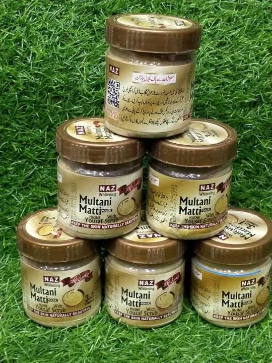 Husne Yousaf Multani Mitti 3-in-1 Formula Facial Mask and Scrub: A Luxurious Jar of Radiance, Purification, and Exfoliation for Your Skin's Unparalleled Beauty