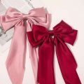 Korean Elegant Silk Long Bow Hair Clip Large Ribbon Hair Clip For Women. 