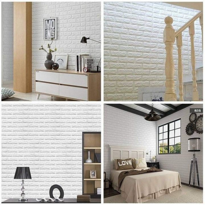 27 inch x 30 inch pack of 4 white 3D Wall PAPER / 3D Brick Wall Sticker Self-Adhesive Foam Wallpaper Panels / 3d wallpaper / self adhesive wall paper / wall panel for room