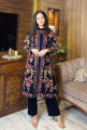 Women's Royal Embroidered 3-Piece Coat Set Inner, Trouser and Stylish Party Wear. 
