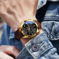 Original POSHI Luxury Brand Men's Watches Fashion Chronograph Auto Calendar Waterproof Quartz Watches For Men Casual Leather Strap Sports Luminous Clock Jam Tangan Lelaki. 