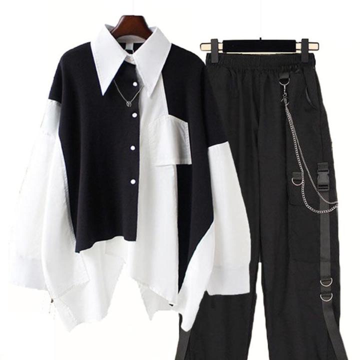 Imported Korean Street Style Outfit Shirt and Cargo Pants Two-piece Suits